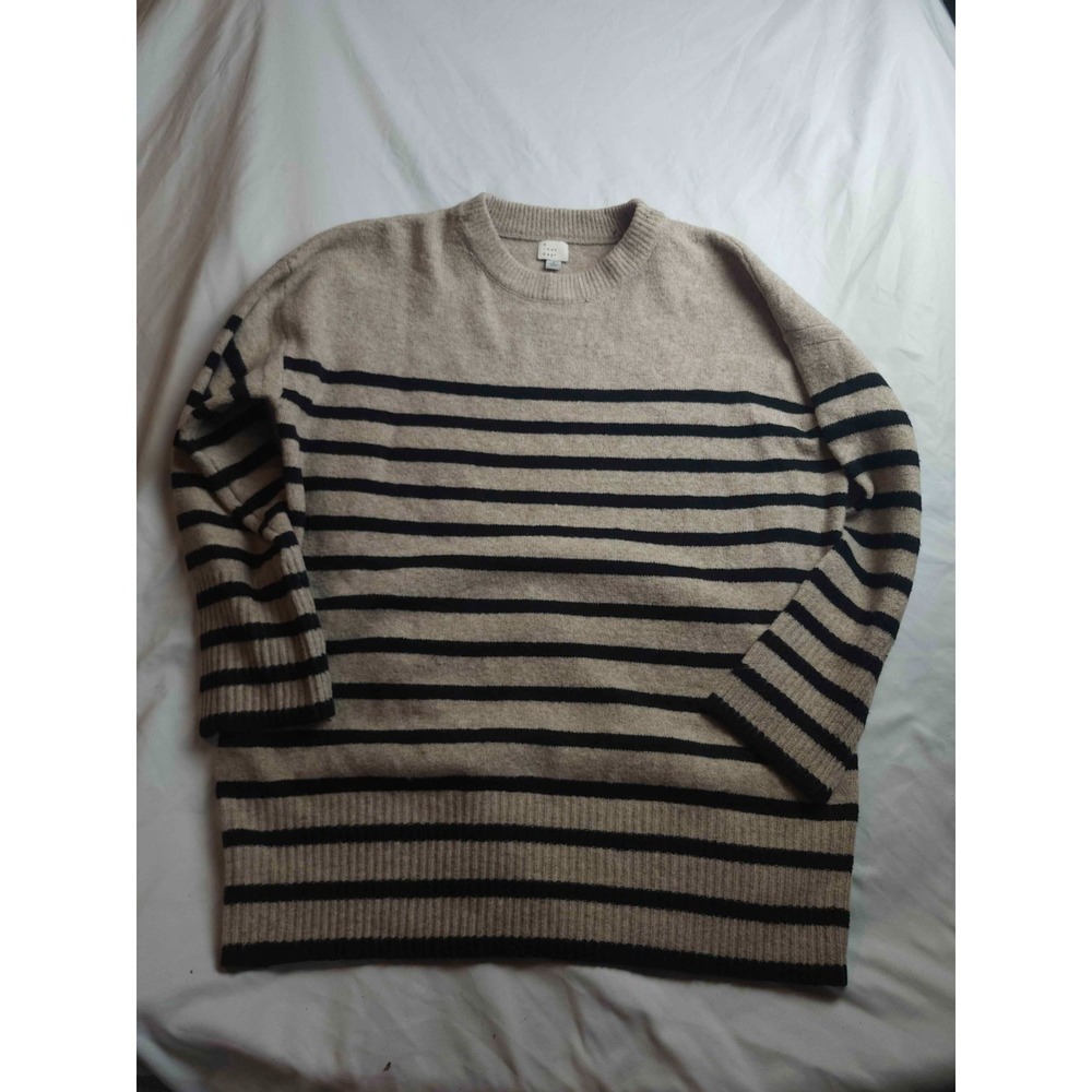 A New Day Sweater Womens L Striped Parisian Chic Minimalist Academia Layering
